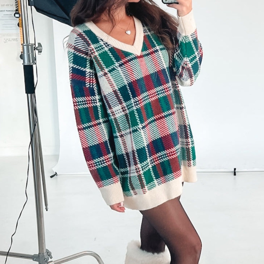 Plaid Christmas Sweater Tunic Holiday Party